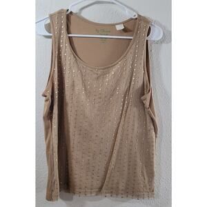 Chico's Tan Gold Sequins Front Panel Tank Top 1 Medium Lightweight Sleeveless